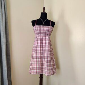 Beige & Reddish Pink Plaid ANN TAYLOR LOFT Smocked Summer Dress